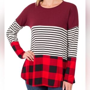 Zenana splicing striped round neck top